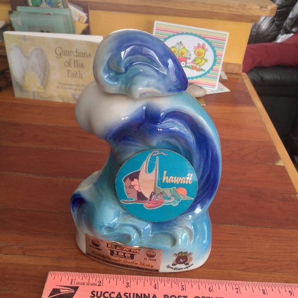 Vintage Other - Jim Beam UNITED AIRLINES HAWAIIAN Open WHISKEY Decanter Blue Hawaii EVC LIQUOR